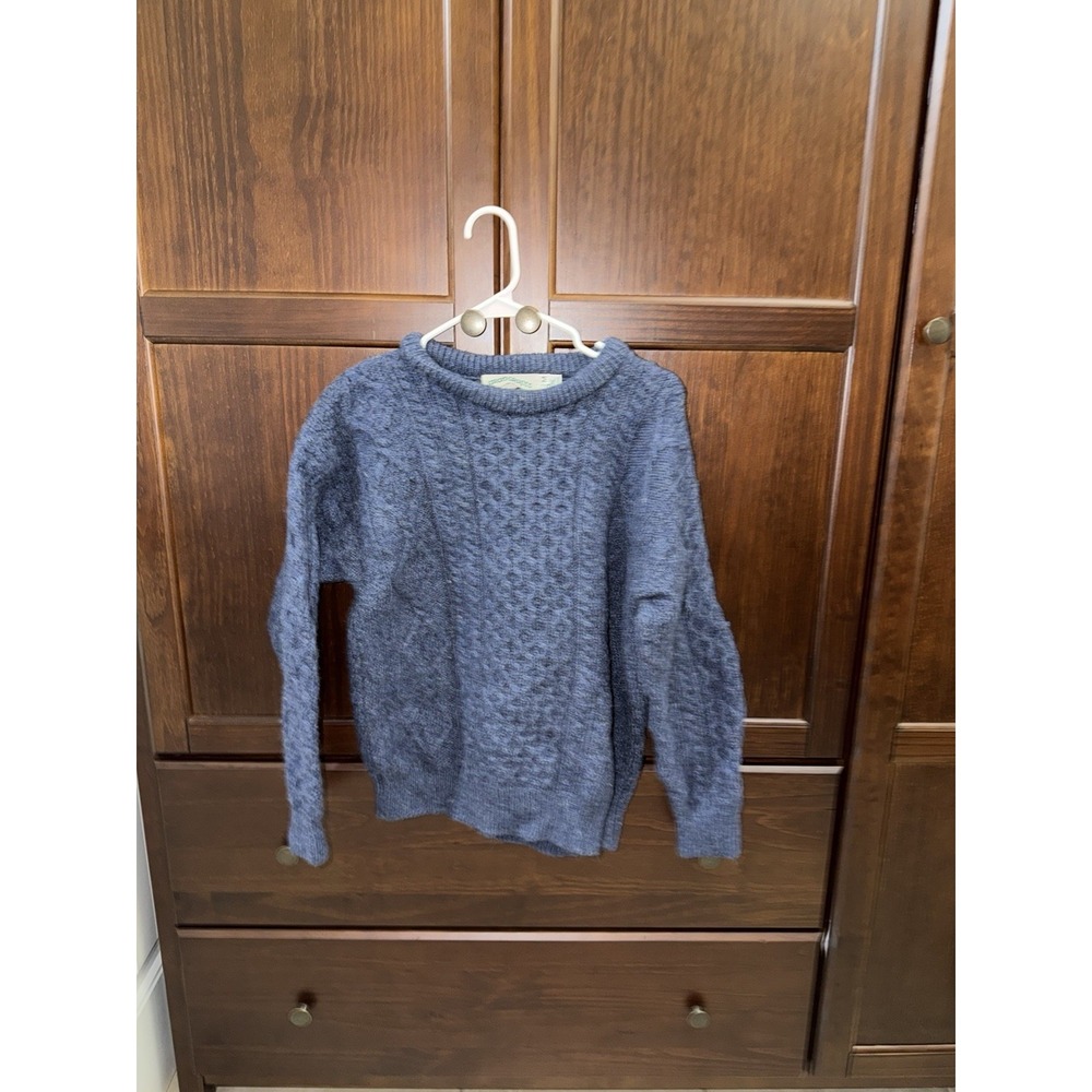 Aran Woolen Mills Cable Knit Merino Wool Sweater Unisex Size Medium Blue Ireland